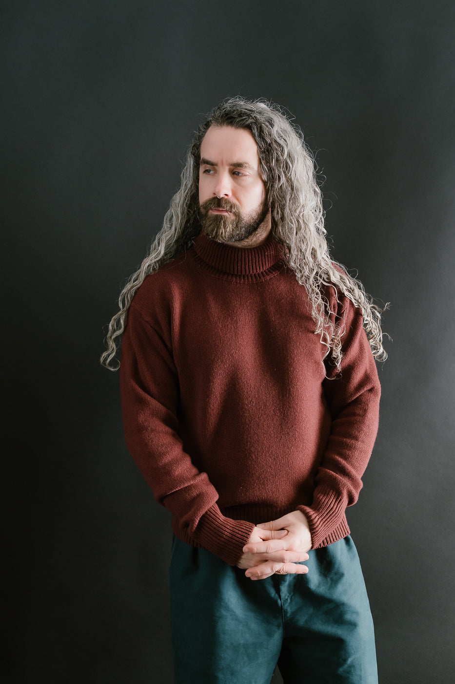 LOCT01.151 - Merino Wool Cashmere Blend Turtle Neck Pullover Relaxed Fit - Dark Brown