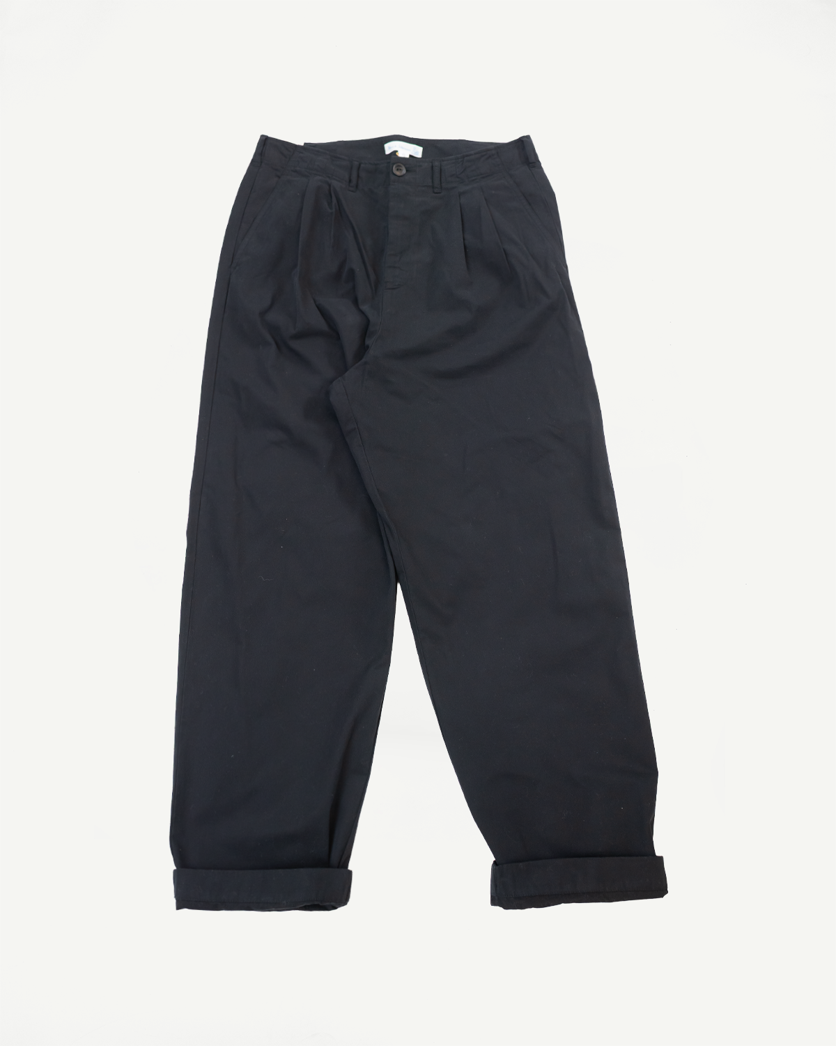 PANTS03.99 - Organic Cotton Poplin Pleated Front Pants - Deep Black