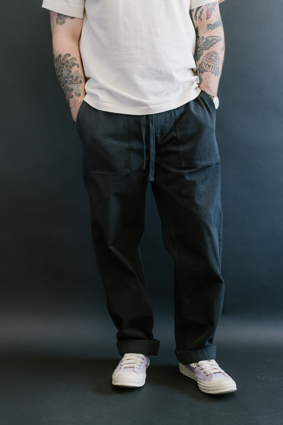 PANTS05.98 - Organic Cotton Broken Twill Drawstring Pants - Charcoal