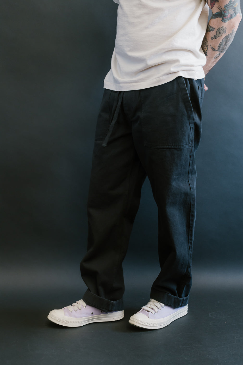 PANTS05.98 - Organic Cotton Broken Twill Drawstring Pants - Charcoal