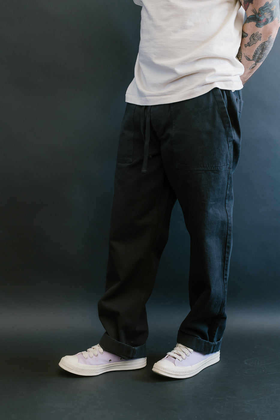 PANTS05.98 - Organic Cotton Broken Twill Drawstring Pants - Charcoal