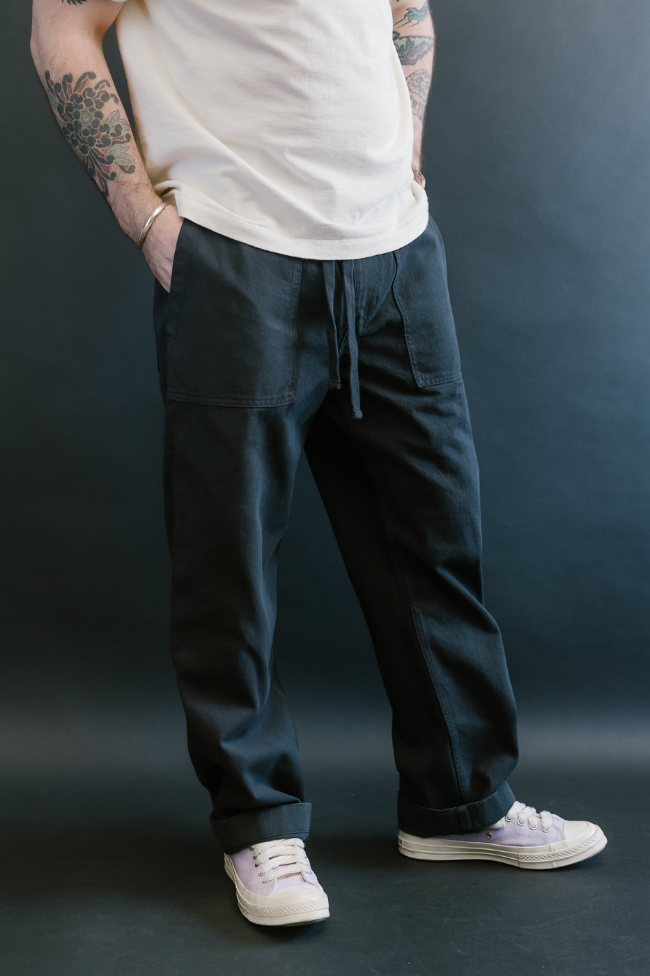 PANTS05.98 - Organic Cotton Broken Twill Drawstring Pants - Charcoal
