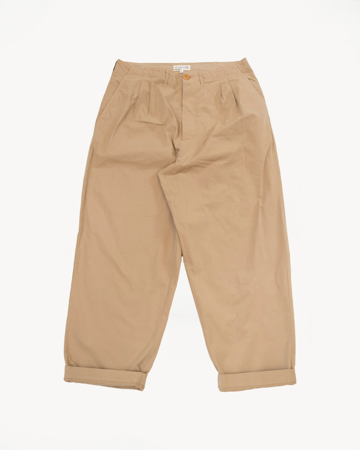 PANTS03.16 - Organic Cotton Poplin Pleated Front Pants - Khaki