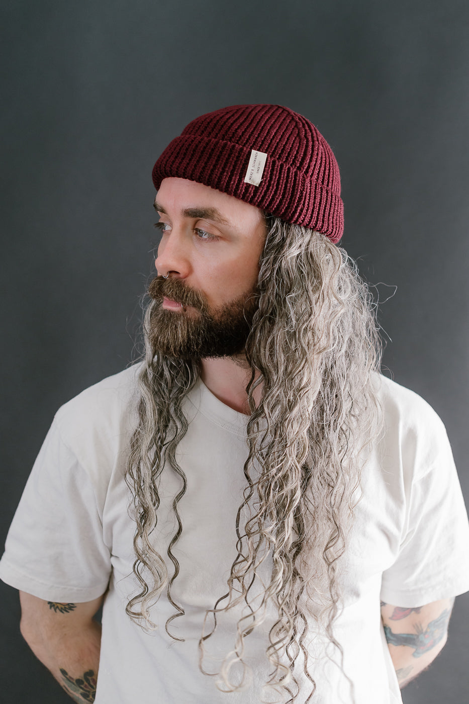 MWBN02.506 - Ribbed Structure Sturdy Beanie Merino Wool - Burgundy