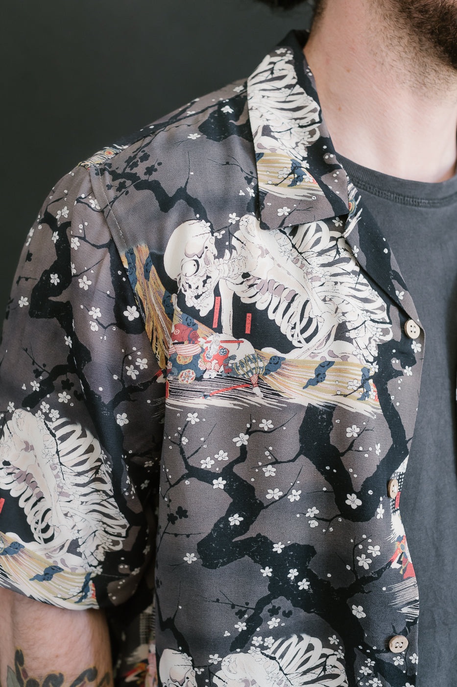 Aloha Shirt - Skeletons - Dark Grey
