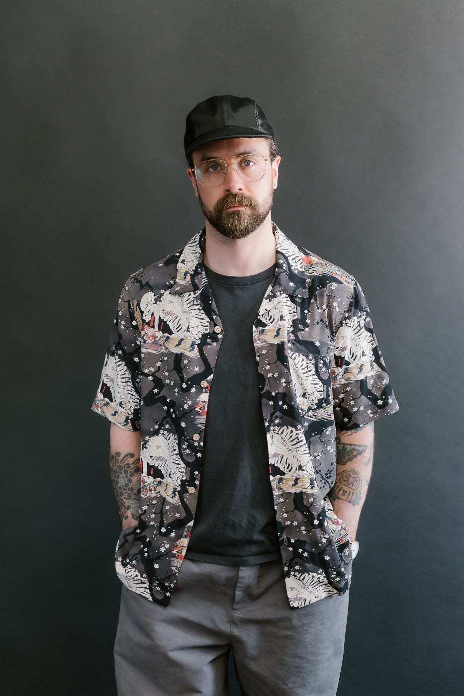 Aloha Shirt - Skeletons - Dark Grey