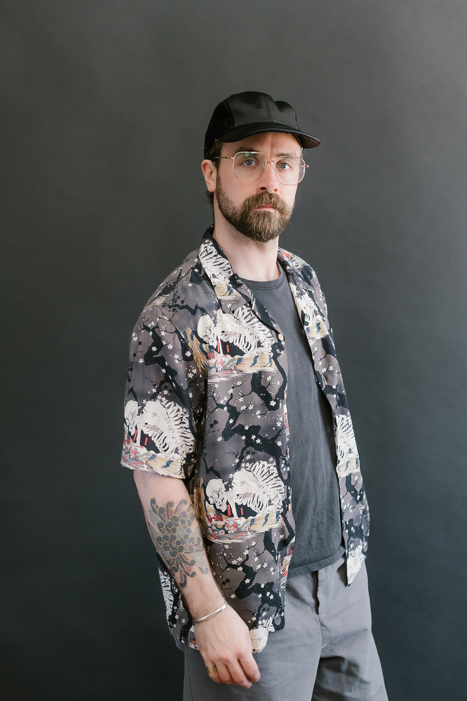 Aloha Shirt - Skeletons - Dark Grey