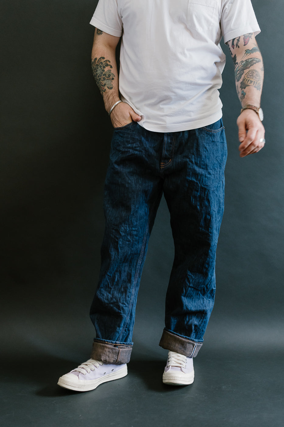 14oz - MIJ15 Intangible Cultural Treasure Hand Dyed Natural Indigo x Kakishibu Slub Selvedge Selvedge - True Guy