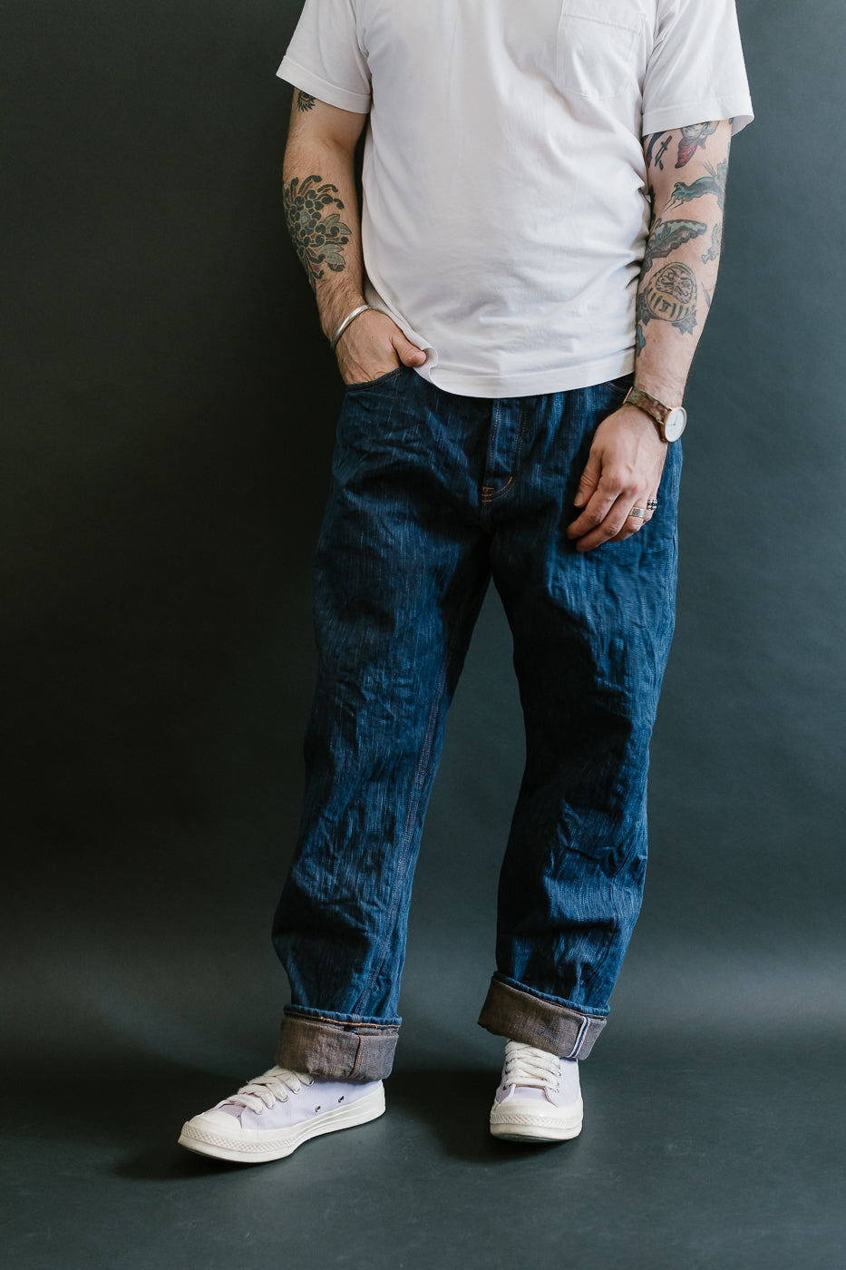 14oz - MIJ15 Intangible Cultural Treasure Hand Dyed Natural Indigo x Kakishibu Slub Selvedge Selvedge - True Guy