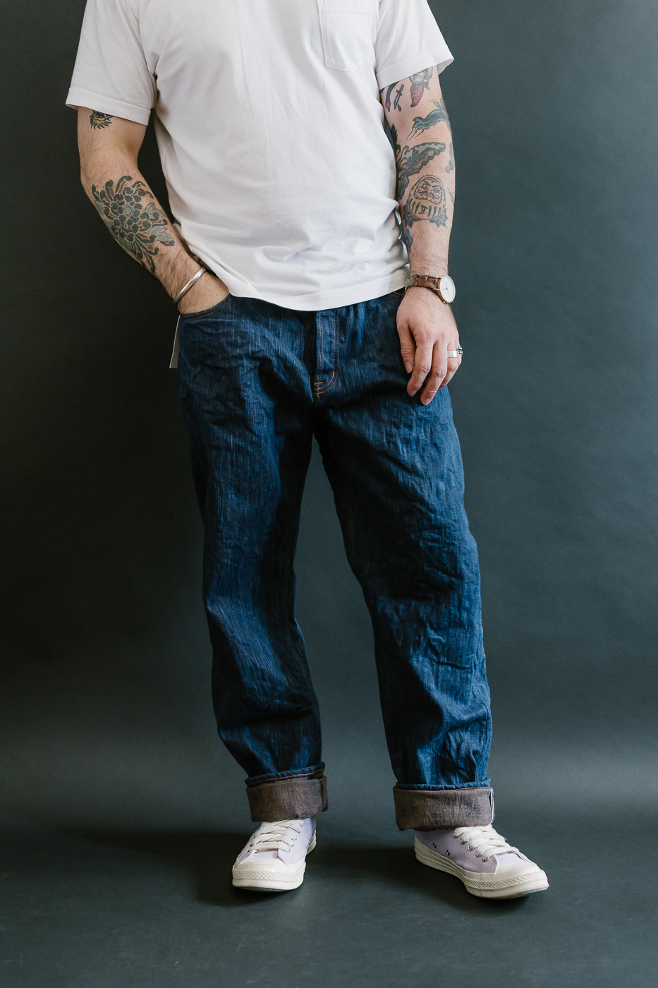14oz - MIJ15 Intangible Cultural Treasure Hand Dyed Natural Indigo x Kakishibu Slub Selvedge Selvedge - True Guy