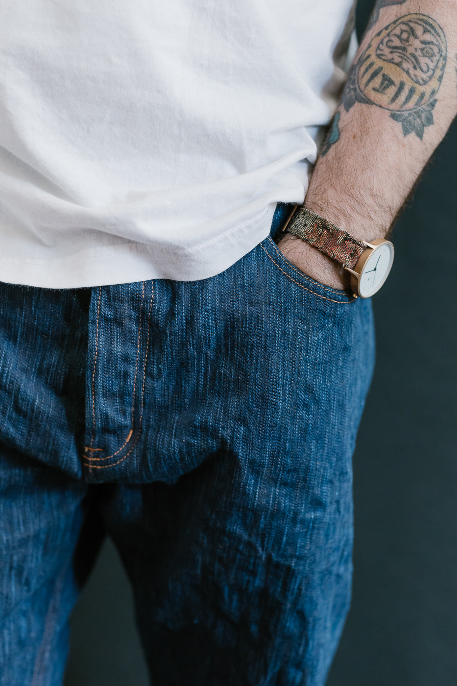 14oz - MIJ15 Intangible Cultural Treasure Hand Dyed Natural Indigo x Kakishibu Slub Selvedge Selvedge - True Guy