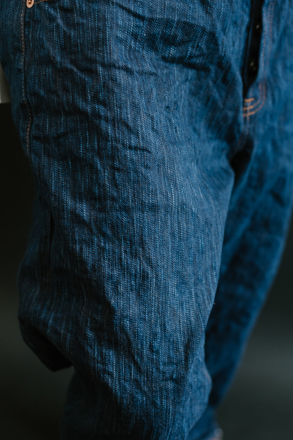 14oz - MIJ15 Intangible Cultural Treasure Hand Dyed Natural Indigo x Kakishibu Slub Selvedge Selvedge - True Guy