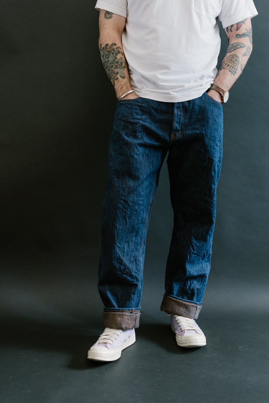 14oz - MIJ15 Intangible Cultural Treasure Hand Dyed Natural Indigo x Kakishibu Slub Selvedge Selvedge - True Guy