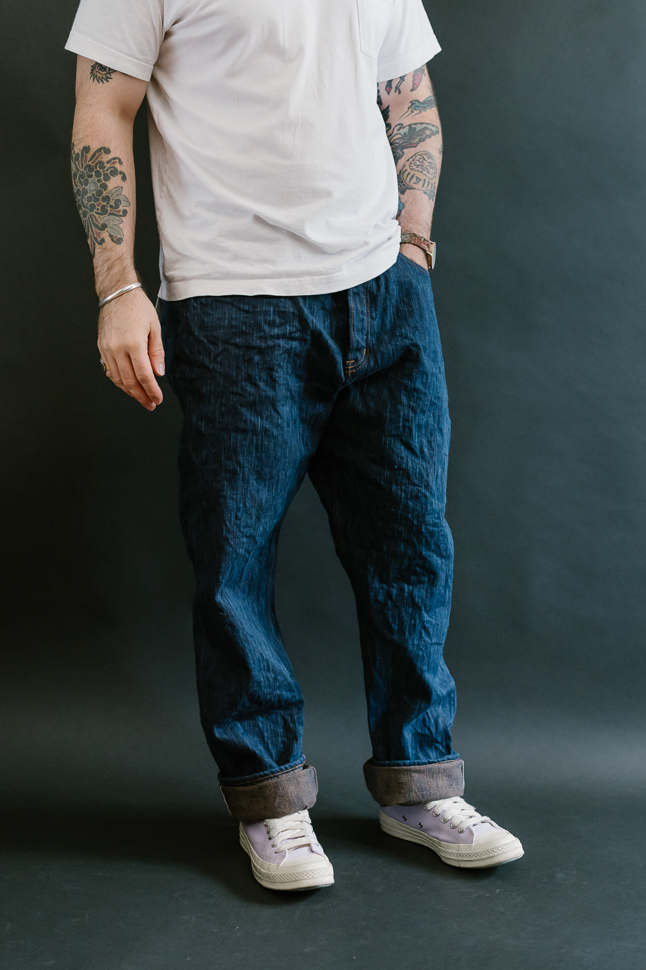14oz - MIJ15 Intangible Cultural Treasure Hand Dyed Natural Indigo x Kakishibu Slub Selvedge Selvedge - True Guy