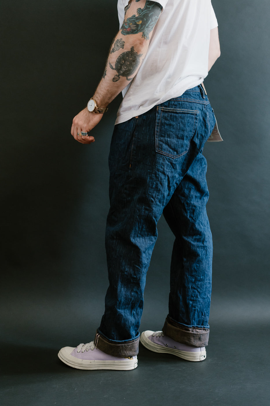 14oz - MIJ15 Intangible Cultural Treasure Hand Dyed Natural Indigo x Kakishibu Slub Selvedge Selvedge - True Guy