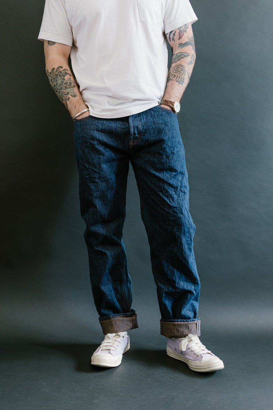 14oz - MIJ15 Intangible Cultural Treasure Hand Dyed Natural Indigo x Kakishibu Slub Selvedge Selvedge - Weird Guy