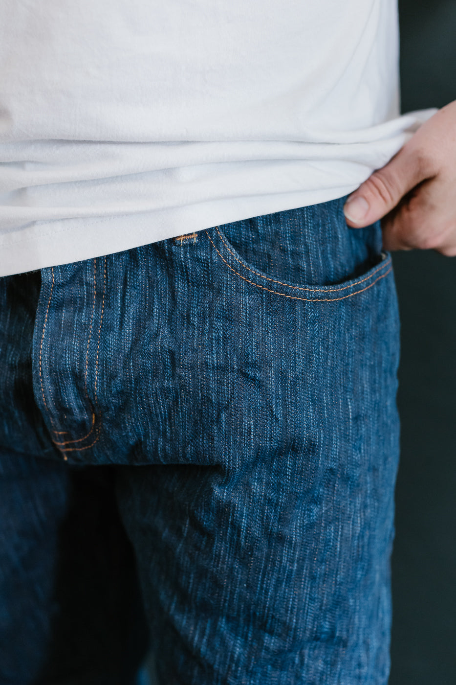 14oz - MIJ15 Intangible Cultural Treasure Hand Dyed Natural Indigo x Kakishibu Slub Selvedge Selvedge - Weird Guy