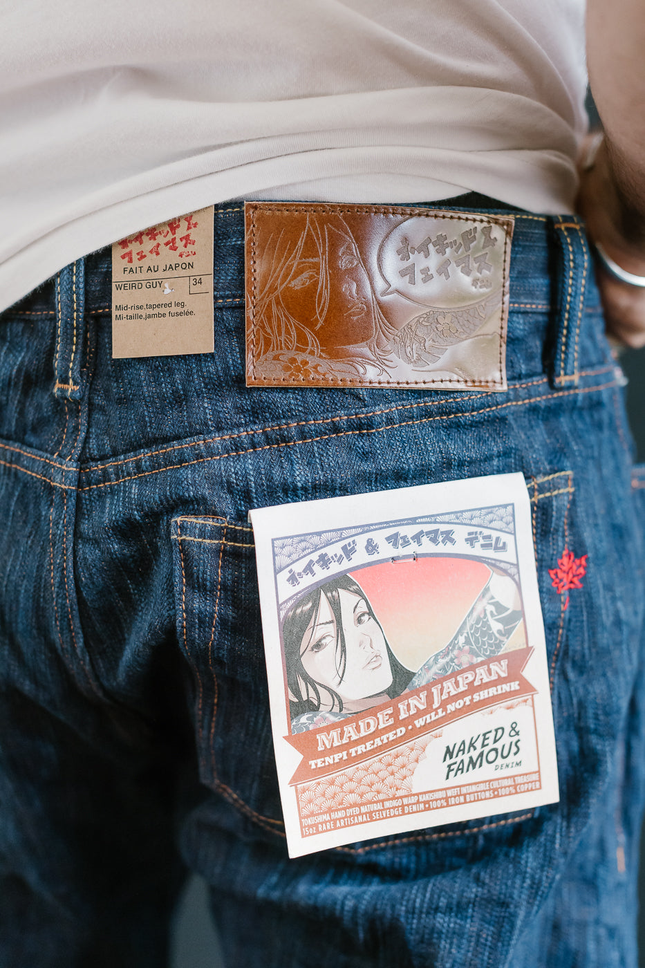 14oz - MIJ15 Intangible Cultural Treasure Hand Dyed Natural Indigo x Kakishibu Slub Selvedge Selvedge - Weird Guy