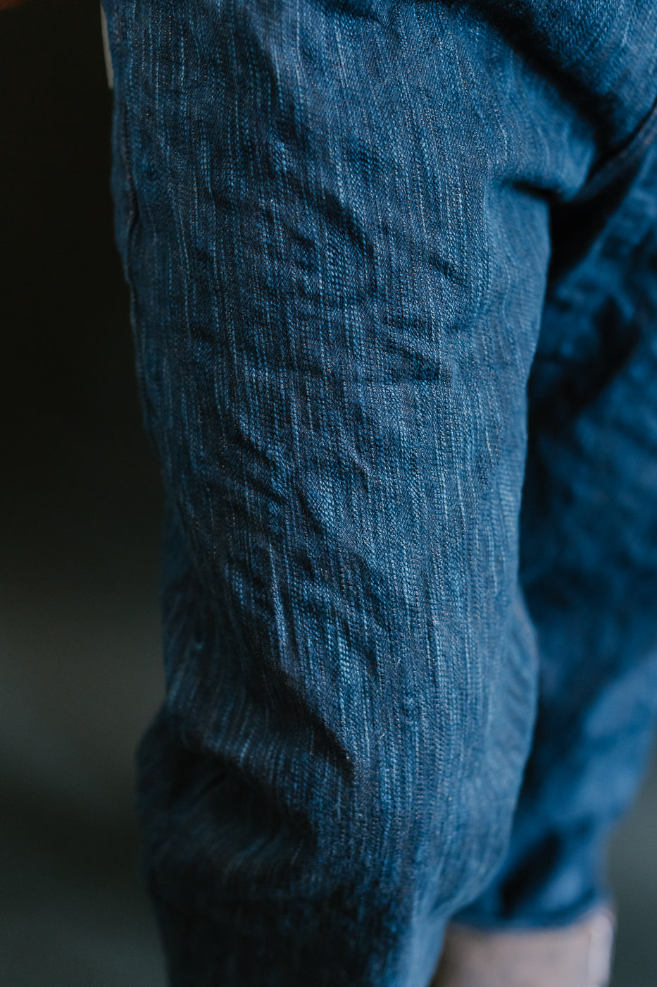 14oz - MIJ15 Intangible Cultural Treasure Hand Dyed Natural Indigo x Kakishibu Slub Selvedge Selvedge - Weird Guy