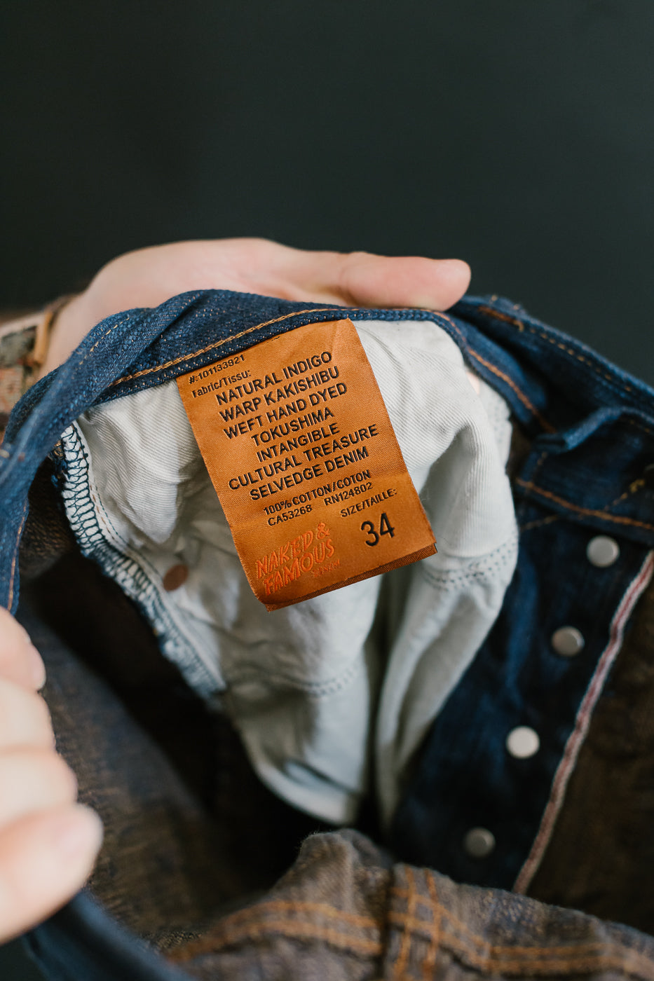 14oz - MIJ15 Intangible Cultural Treasure Hand Dyed Natural Indigo x Kakishibu Slub Selvedge Selvedge - Weird Guy