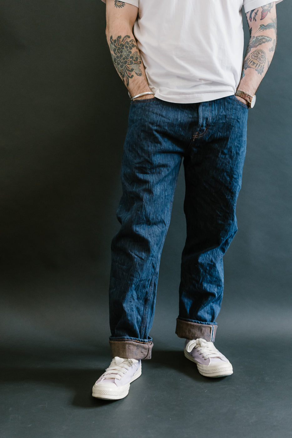 14oz - MIJ15 Intangible Cultural Treasure Hand Dyed Natural Indigo x Kakishibu Slub Selvedge Selvedge - Weird Guy