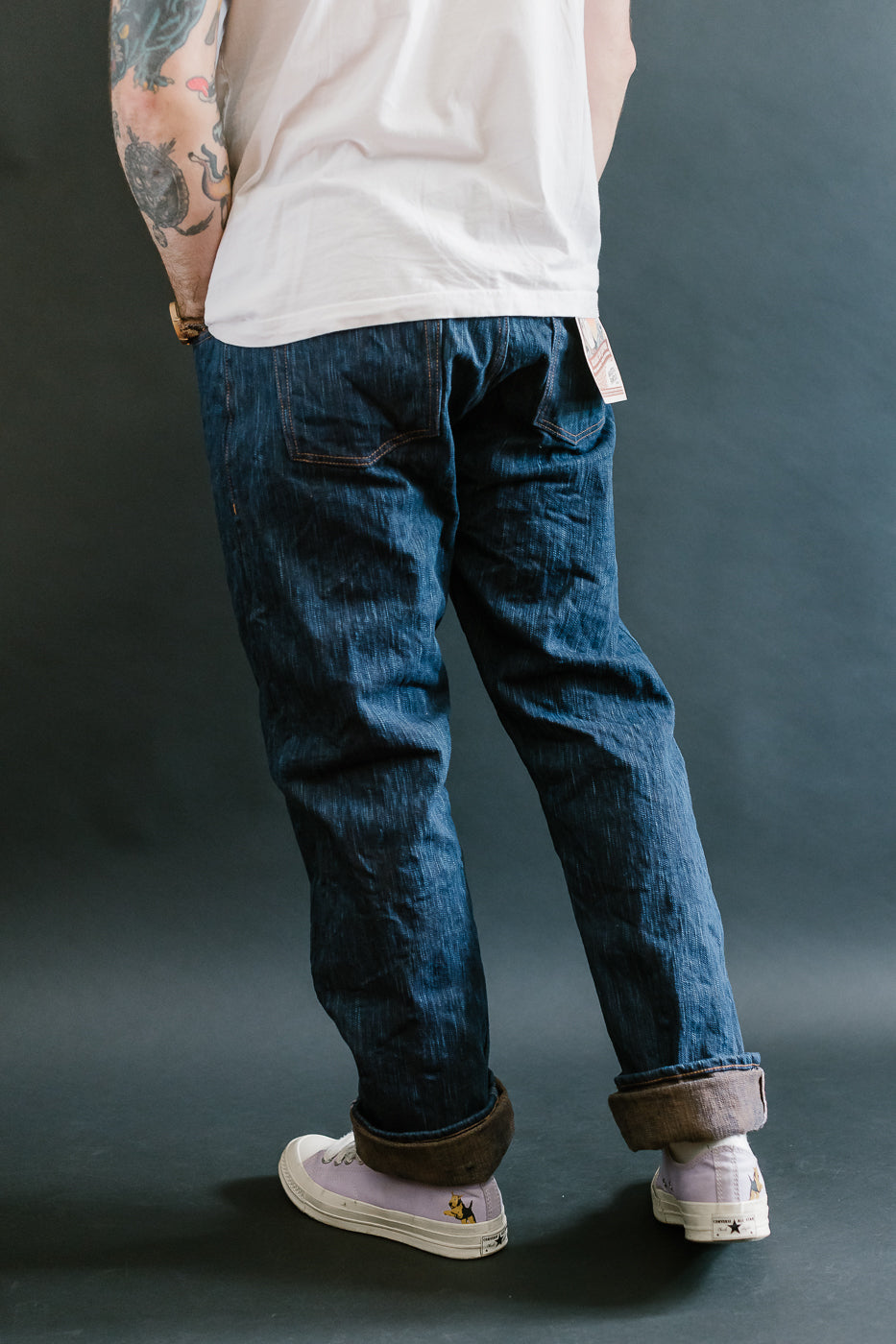 14oz - MIJ15 Intangible Cultural Treasure Hand Dyed Natural Indigo x Kakishibu Slub Selvedge Selvedge - Weird Guy