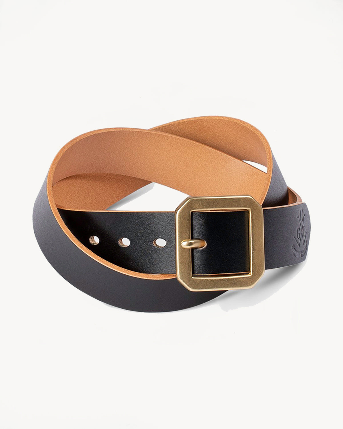 Single Prong Brass Garrison Leather Belt - Hand-Dyed Black