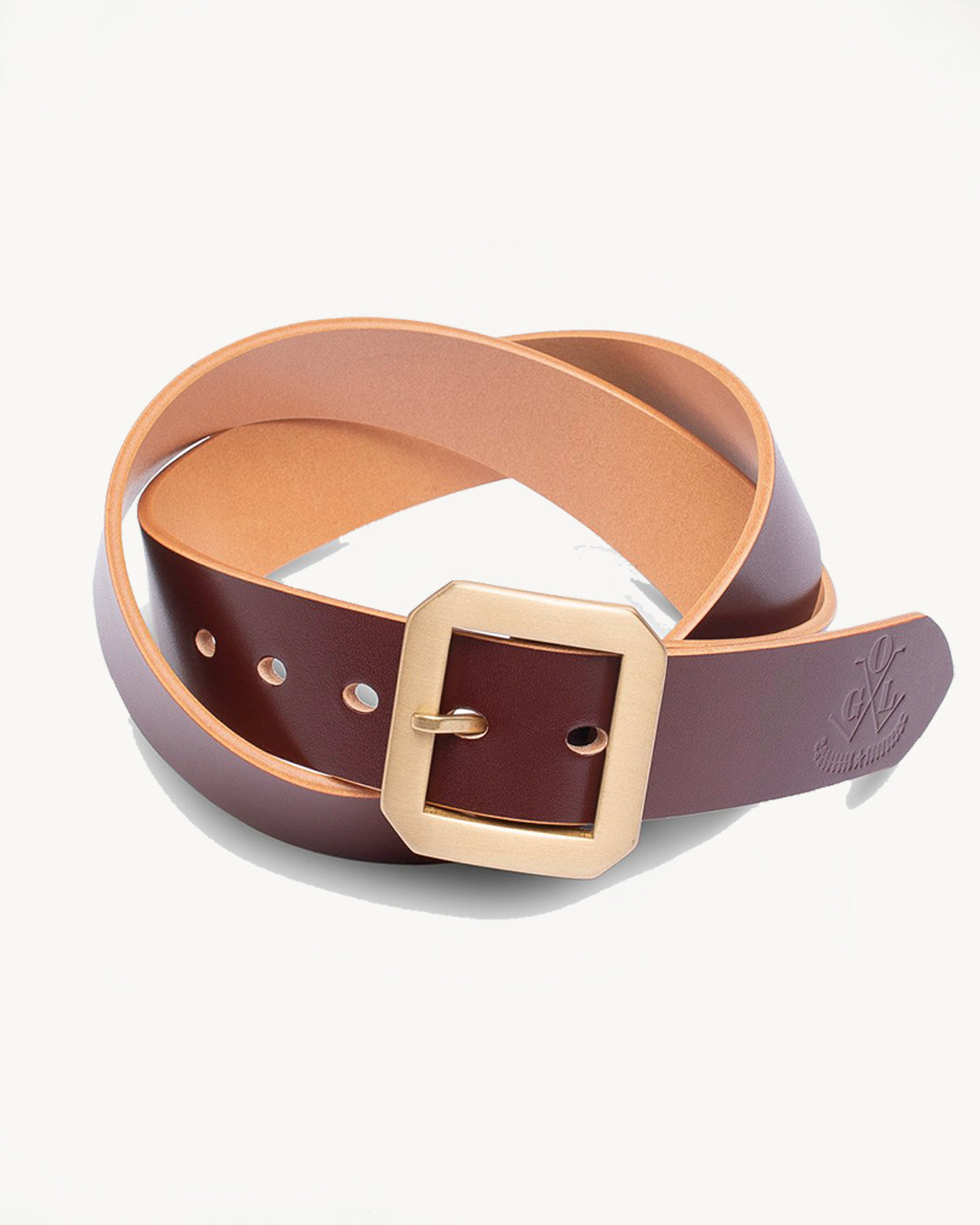 Single Prong Brass Garrison Leather Belt - Hand-Dyed Brown