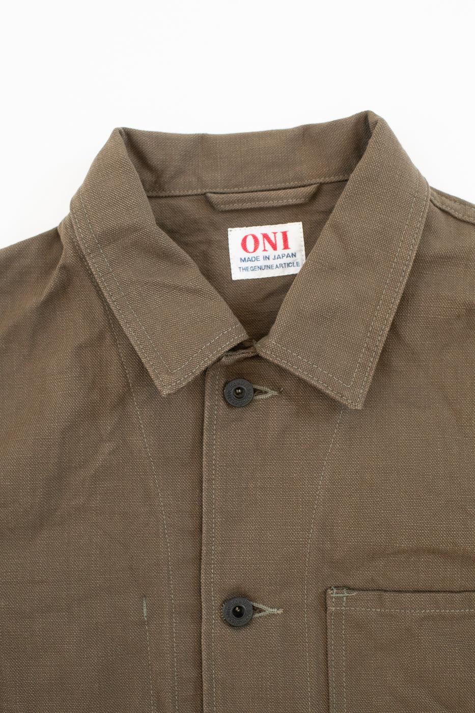 03100-HOX-OLG - 13.5oz Sulphur Dyed Olive Oxford Cloth - Coverall Jacket