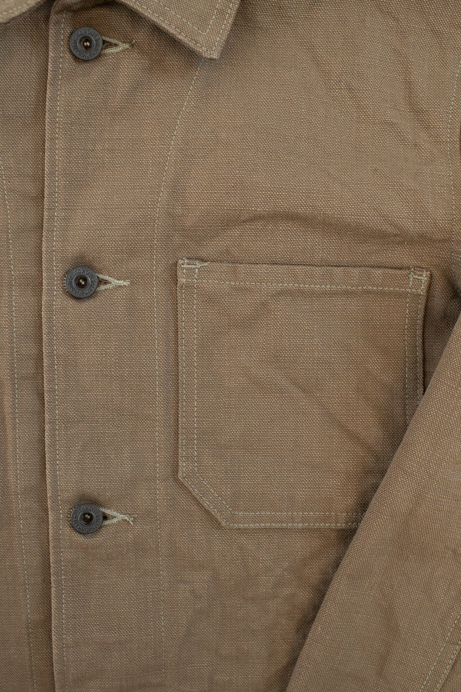 03100-HOX-OLG - 13.5oz Sulphur Dyed Olive Oxford Cloth - Coverall Jacket