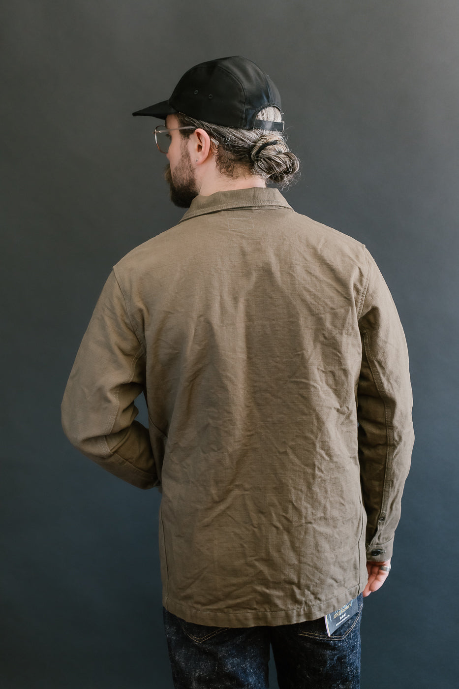 03100-HOX-OLG - 13.5oz Sulphur Dyed Olive Oxford Cloth - Coverall Jacket