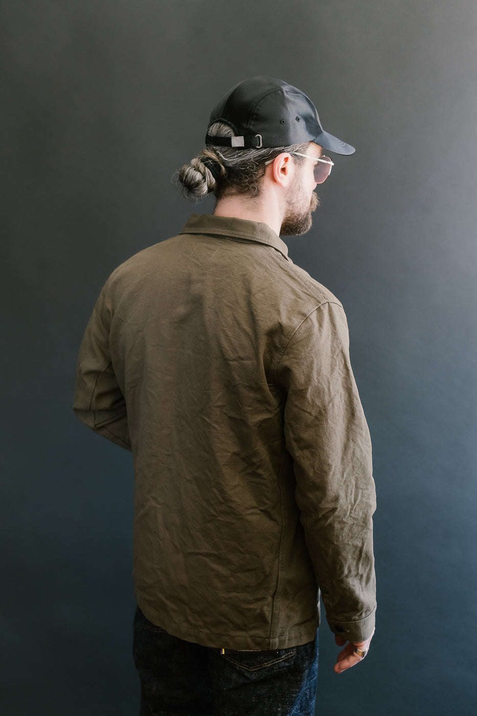 03100-HOX-OLG - 13.5oz Sulphur Dyed Olive Oxford Cloth - Coverall Jacket