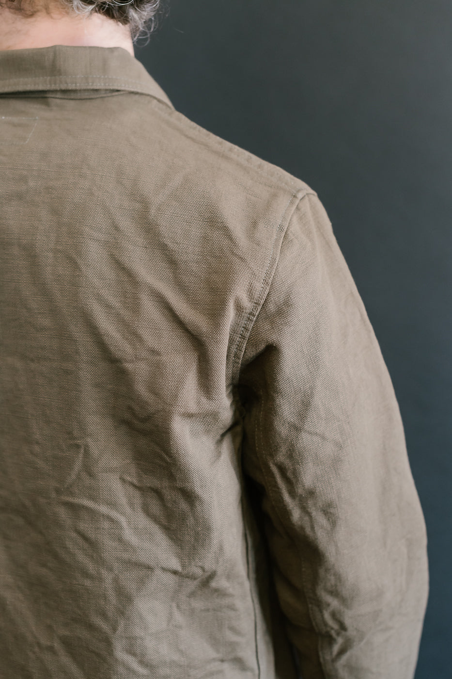 03100-HOX-OLG - 13.5oz Sulphur Dyed Olive Oxford Cloth - Coverall Jacket