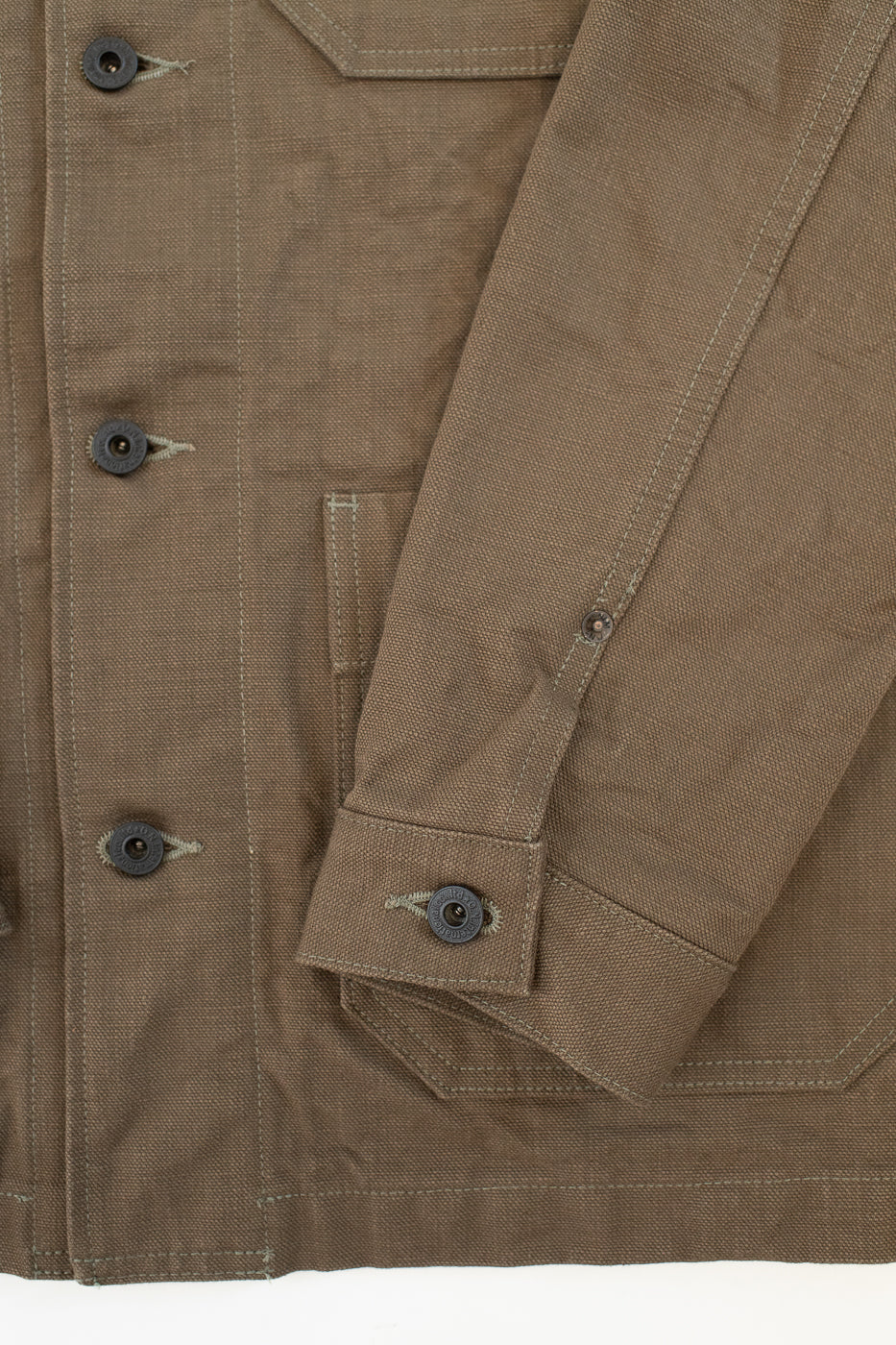 03100-HOX-OLG - 13.5oz Sulphur Dyed Olive Oxford Cloth - Coverall Jacket