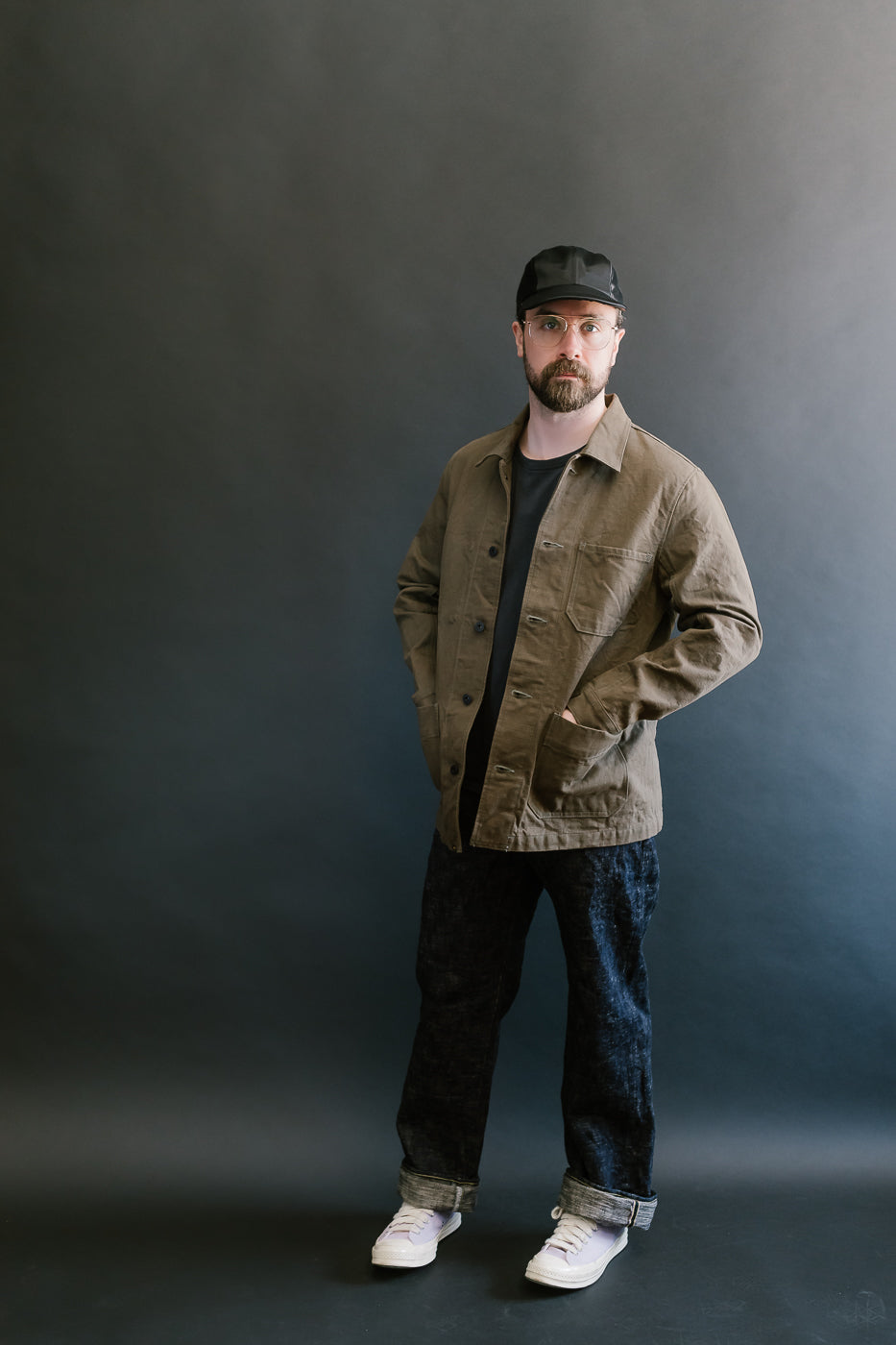 03100-HOX-OLG - 13.5oz Sulphur Dyed Olive Oxford Cloth - Coverall Jacket