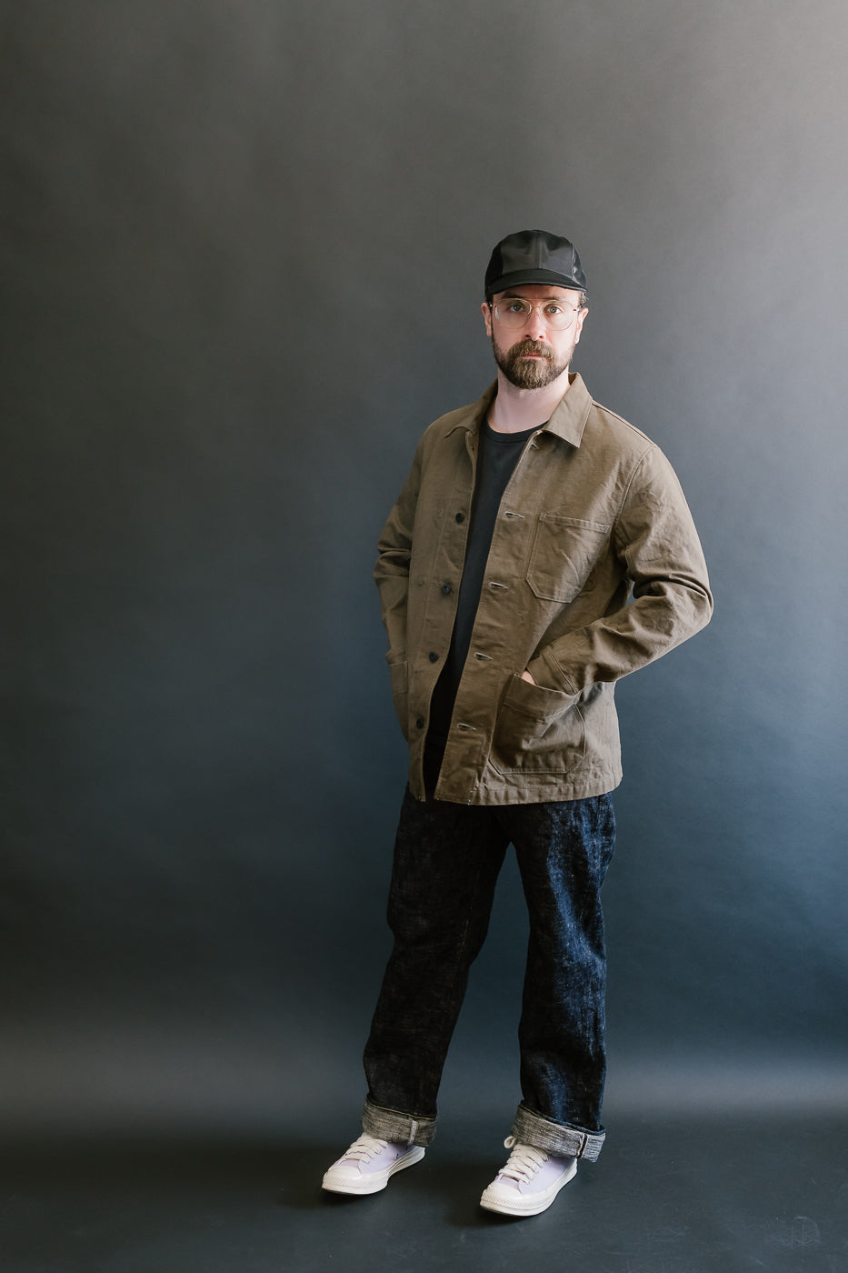 03100-HOX-OLG - 13.5oz Sulphur Dyed Olive Oxford Cloth - Coverall Jacket