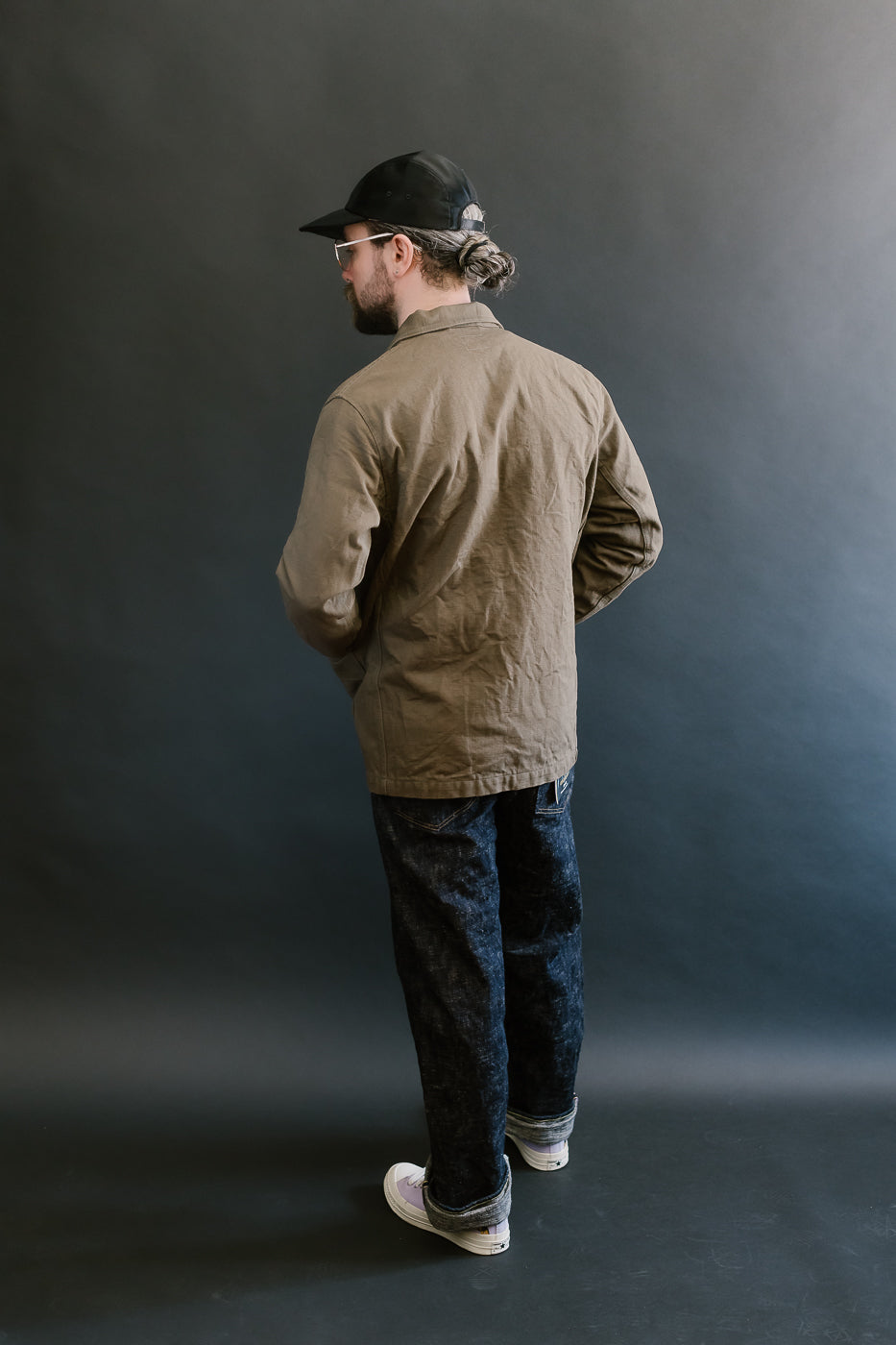 03100-HOX-OLG - 13.5oz Sulphur Dyed Olive Oxford Cloth - Coverall Jacket