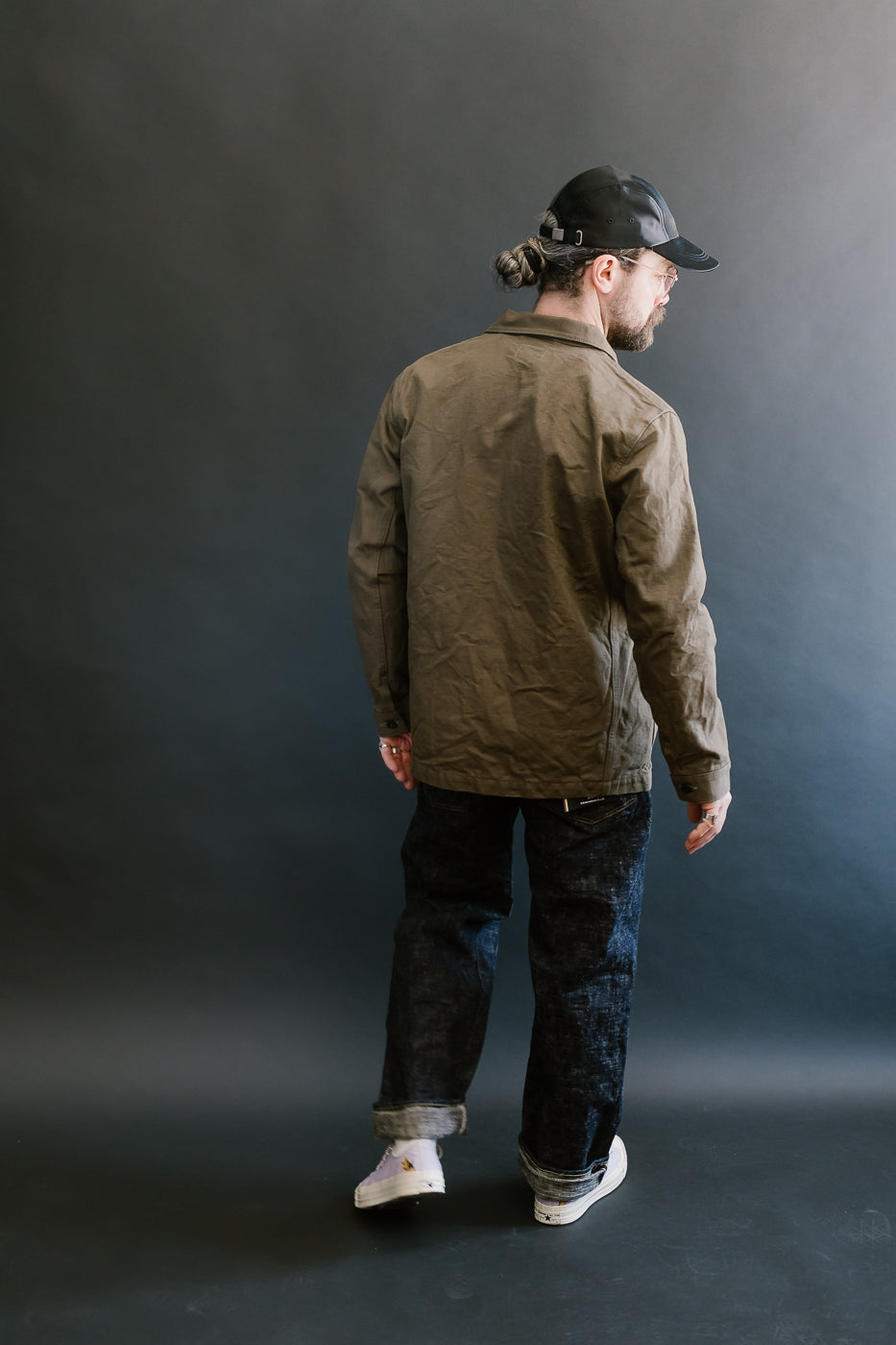 03100-HOX-OLG - 13.5oz Sulphur Dyed Olive Oxford Cloth - Coverall Jacket