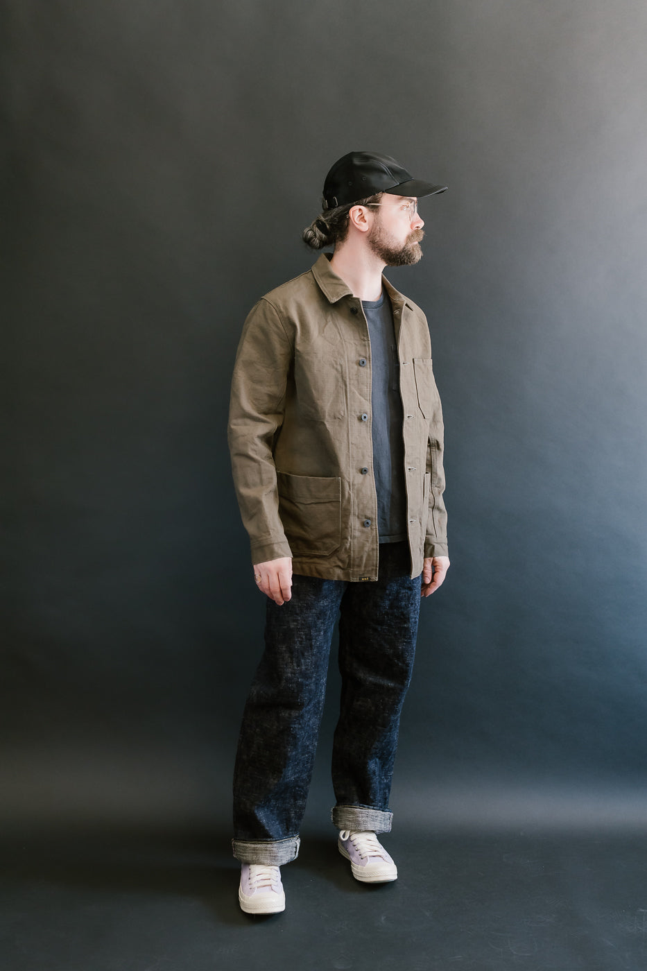 03100-HOX-OLG - 13.5oz Sulphur Dyed Olive Oxford Cloth - Coverall Jacket