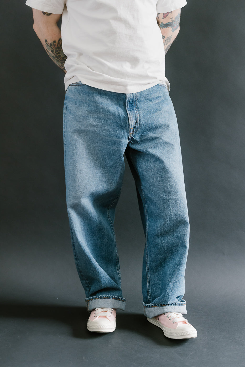 01-1100W-95 - 100 Super Dad's Fit Denim Jeans - Used Denim Wash