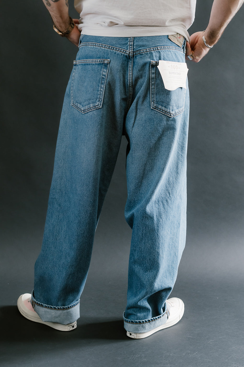 01-1100W-95 - 100 Super Dad's Fit Denim Jeans - Used Denim Wash