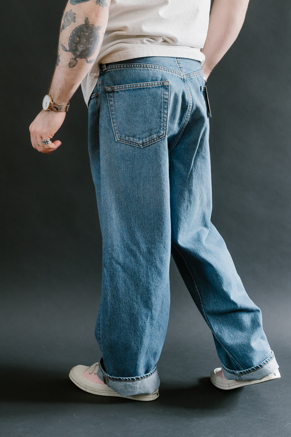 01-1100W-95 - 100 Super Dad's Fit Denim Jeans - Used Denim Wash