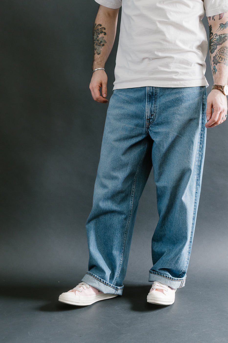 01-1100W-95 - 100 Super Dad's Fit Denim Jeans - Used Denim Wash