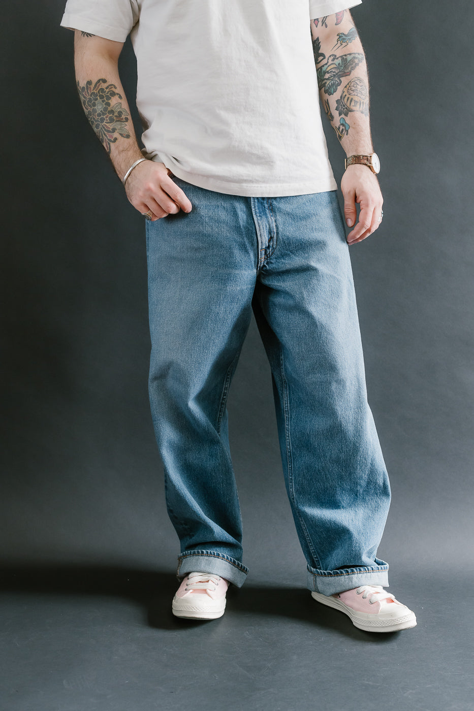 01-1100W-95 - 100 Super Dad's Fit Denim Jeans - Used Denim Wash
