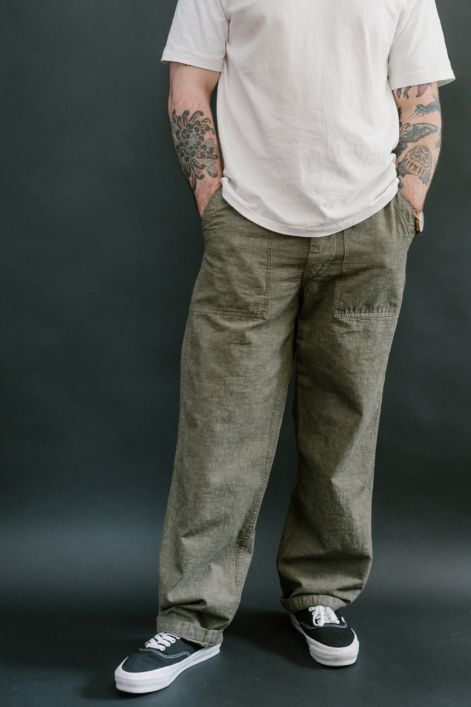 01-5002-48 - Fatigue Pants Chambray - Standard Fit - Dusty Olive