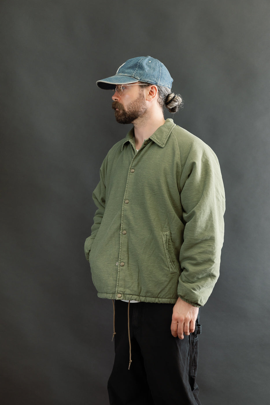 01-6050-77 - Vintage Washed Coach Jacket w/Fleece Lining - Dark Olive