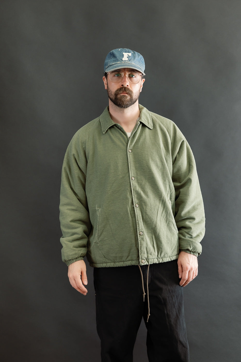 01-6050-77 - Vintage Washed Coach Jacket w/Fleece Lining - Dark Olive