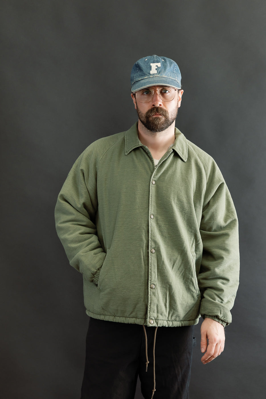 01-6050-77 - Vintage Washed Coach Jacket w/Fleece Lining - Dark Olive