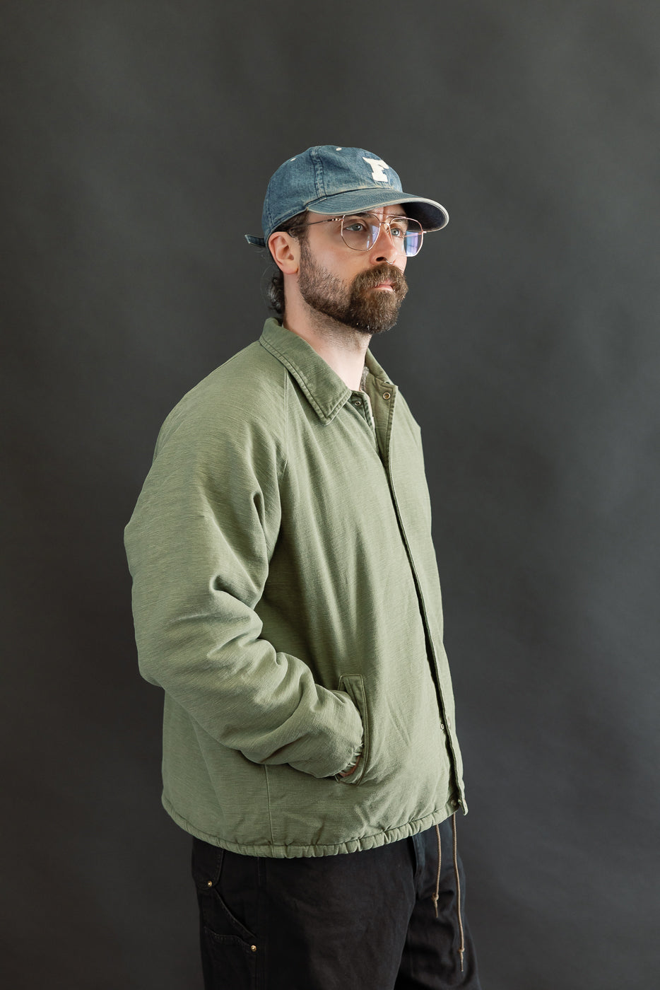 01-6050-77 - Vintage Washed Coach Jacket w/Fleece Lining - Dark Olive