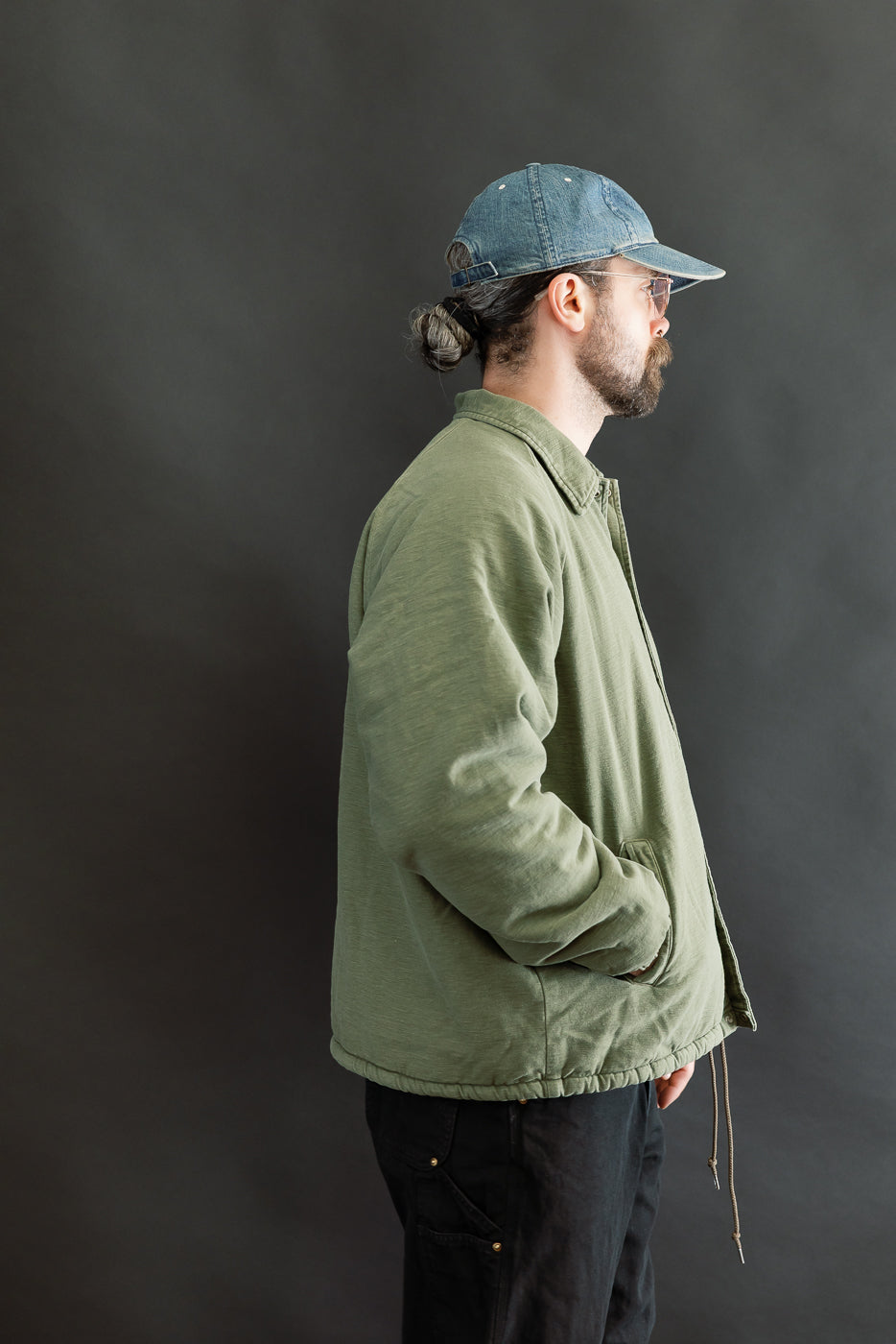 01-6050-77 - Vintage Washed Coach Jacket w/Fleece Lining - Dark Olive